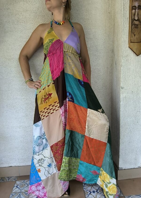 Patchwork maxi ruha kék bojtos - Image 4