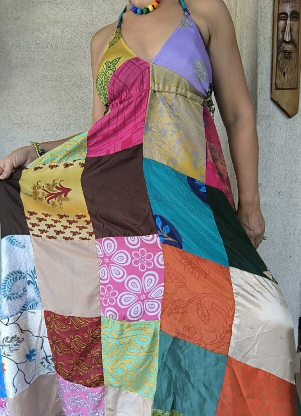 Patchwork maxi ruha kék bojtos - Image 3
