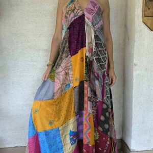 Patchwork maxi ruha lila bojtos
