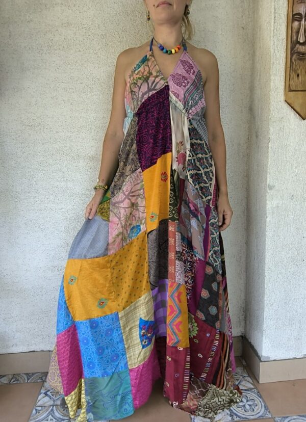 Patchwork maxi ruha lila bojtos