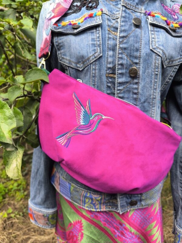 Pink kolibri velúrbőr keresztpántos táska - Image 3