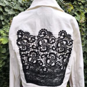 HFekete-fehér csipke farmer újrakabát M