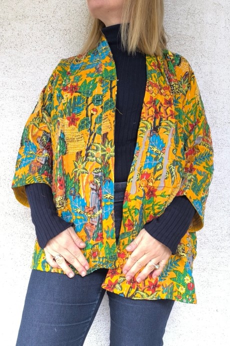 Sárga Frida Kahlo Kantha kimonó - Image 7
