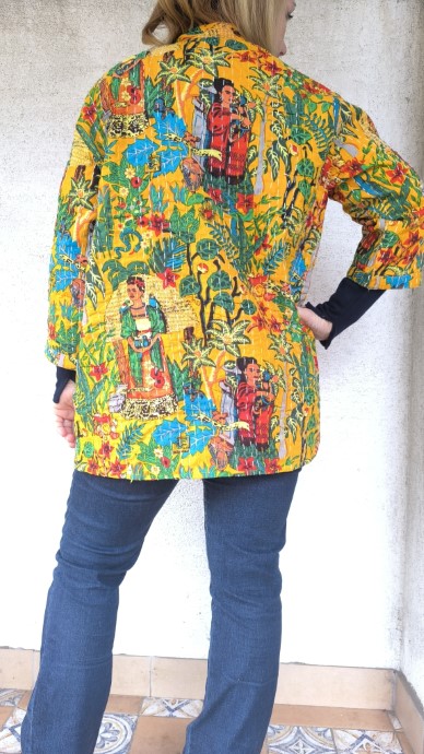 Sárga Frida Kahlo Kantha kimonó