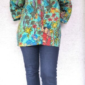 Zöld Frida Kahlo Kantha kimonó