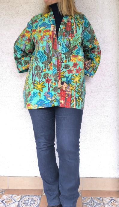 Zöld Frida Kahlo Kantha kimonó