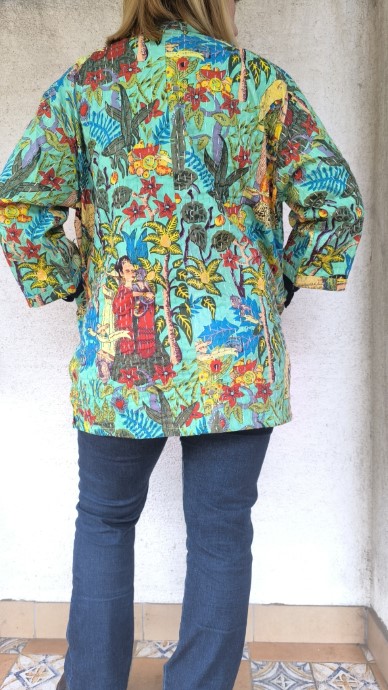 Zöld Frida Kahlo Kantha kimonó - Image 5