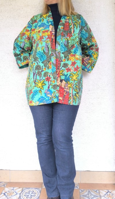 Zöld Frida Kahlo Kantha kimonó - Image 10