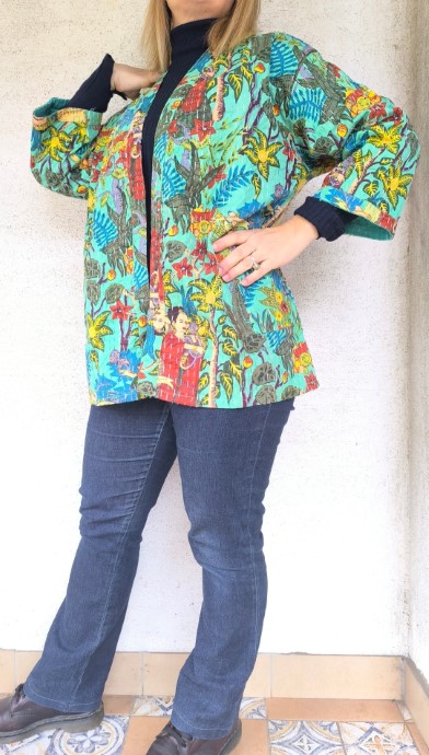 Zöld Frida Kahlo Kantha kimonó - Image 9