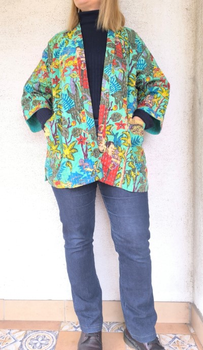 Zöld Frida Kahlo Kantha kimonó - Image 7