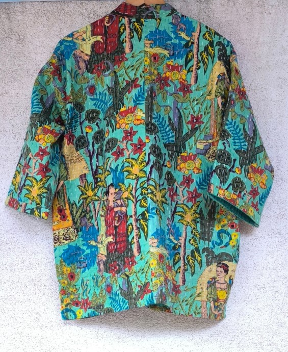 Zöld Frida Kahlo Kantha kimonó - Image 2