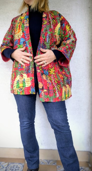 Piros Frida Kahlo Kantha kimonó
