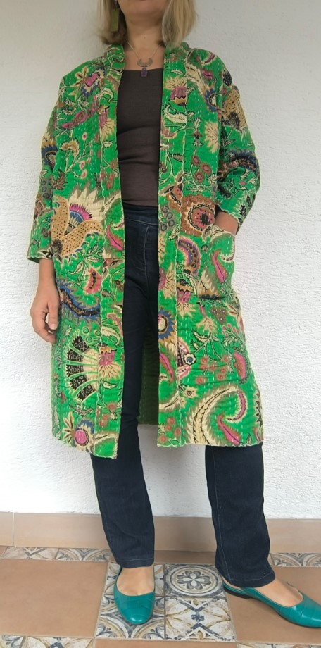 Zöld botanikus Kantha kimonó