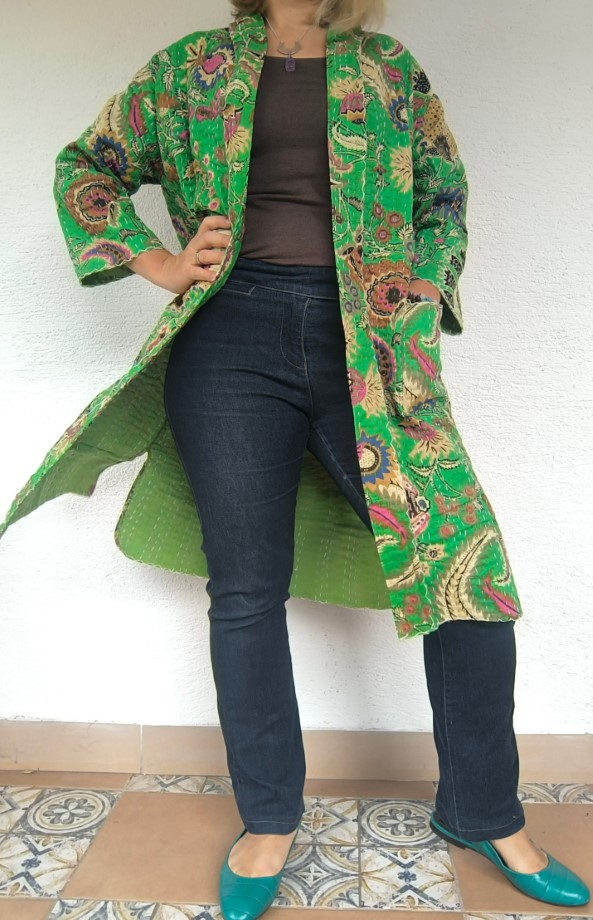 Zöld botanikus Kantha kimonó - Image 6