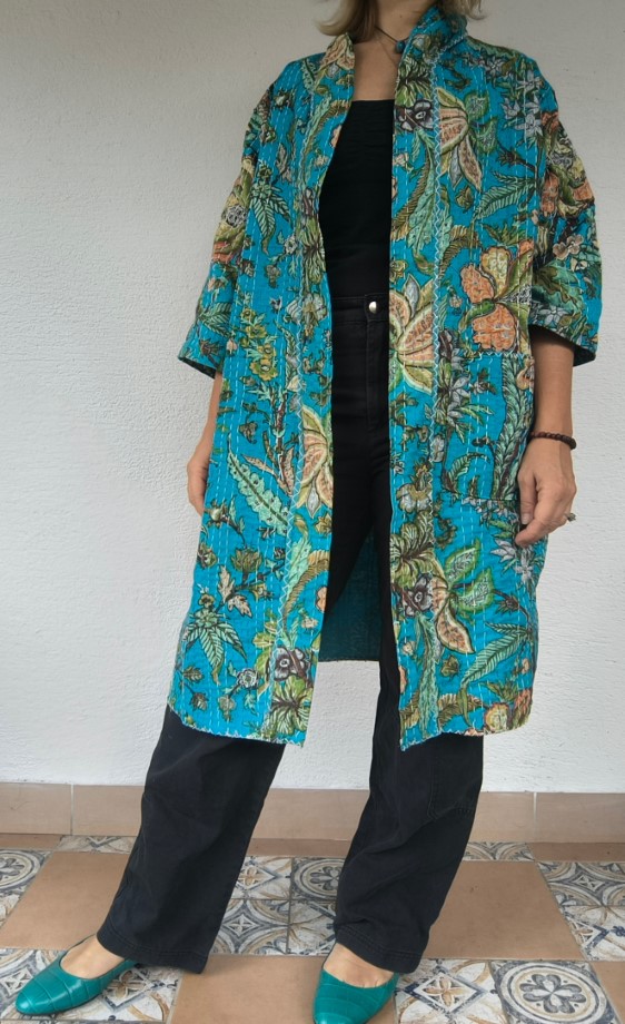 Kék botanikus Kantha kimonó - Image 7