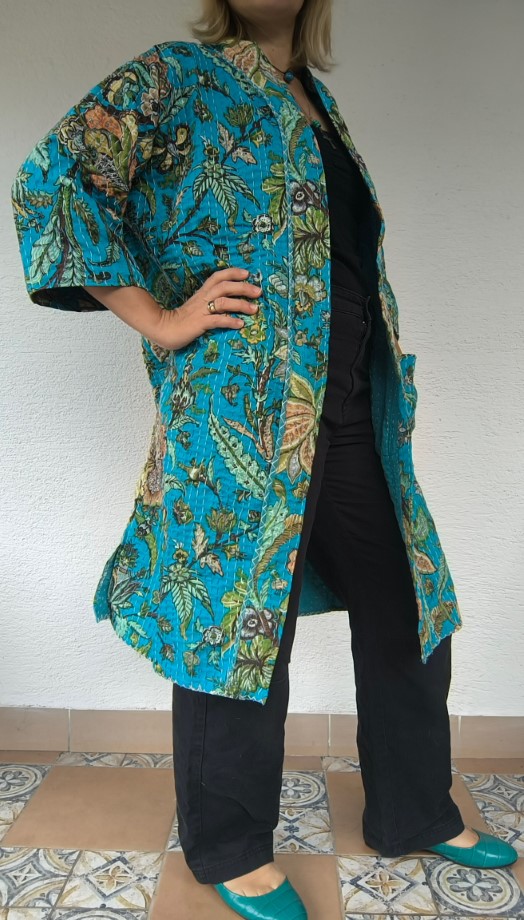Kék botanikus Kantha kimonó - Image 6