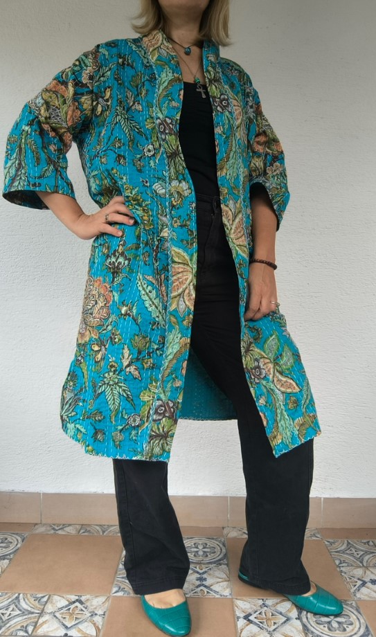 Kék botanikus Kantha kimonó - Image 4