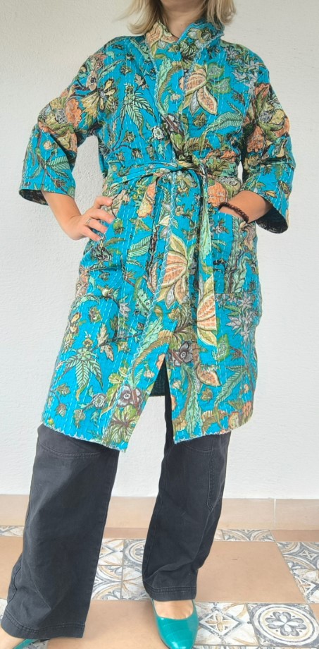 Kék botanikus Kantha kimonó - Image 3