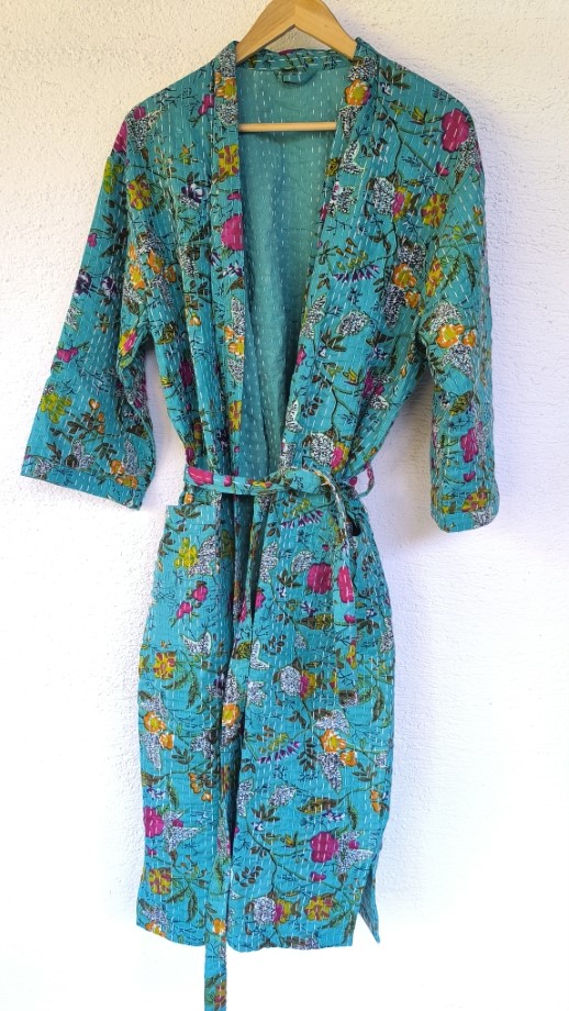 Kék kisbotanikus Kantha kimonó XL-XXL - Image 5