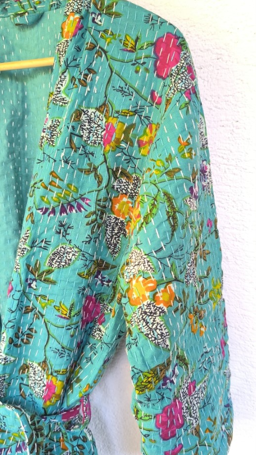 Kék kisbotanikus Kantha kimonó XL-XXL - Image 4