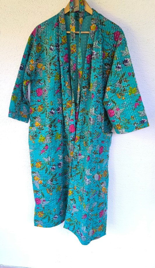 Kék kisbotanikus Kantha kimonó XL-XXL - Image 3