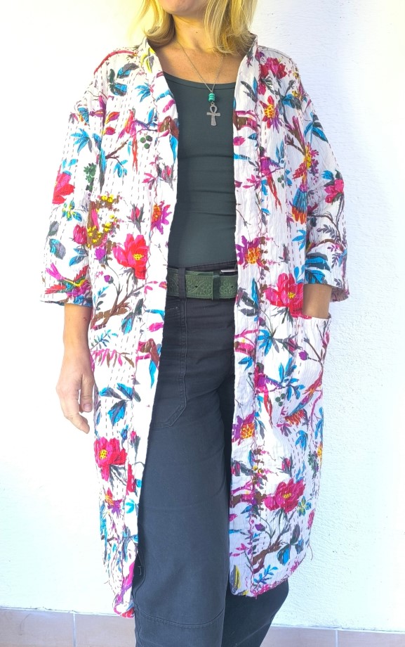 Fehér madárfütty Kantha kimonó M-XL - Image 5