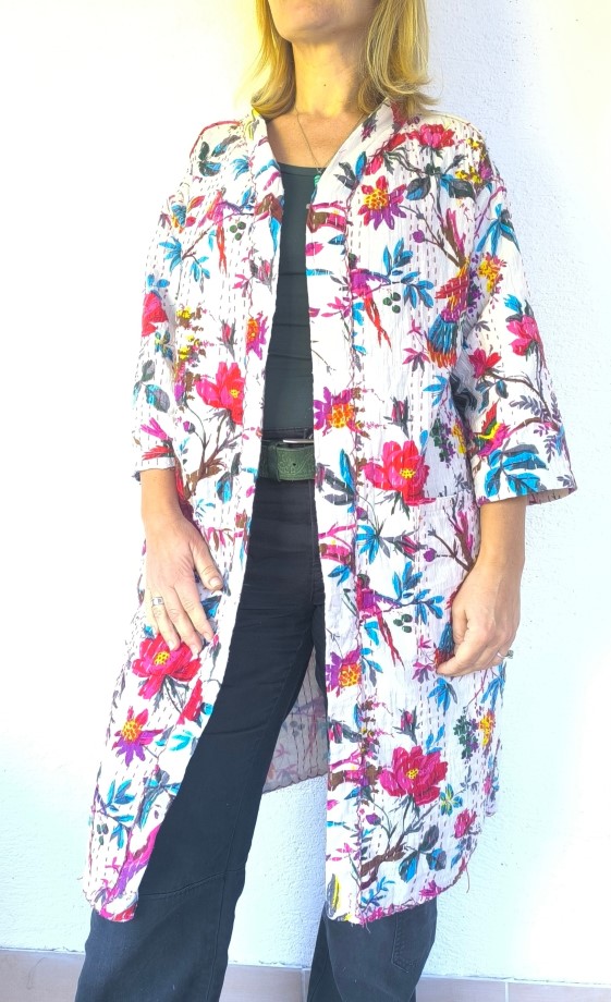 Fehér madárfütty Kantha kimonó M-XL - Image 4