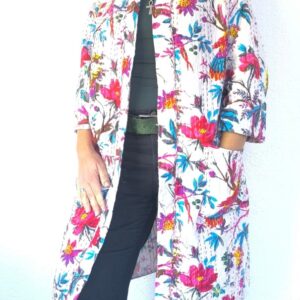 Fehér madárfütty Kantha kimonó M-XL