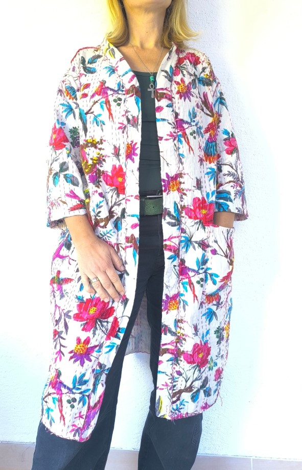 Fehér madárfütty Kantha kimonó M-XL - Image 3