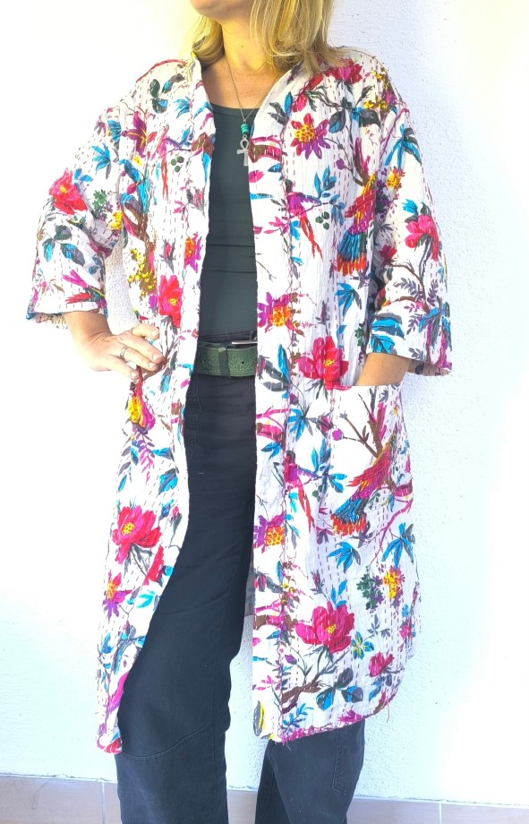 Fehér madárfütty Kantha kimonó M-XL - Image 2