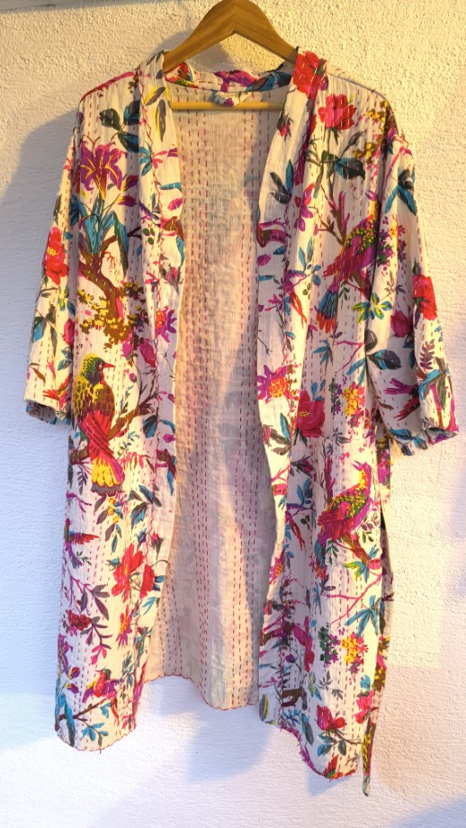 Fehér madárfütty Kantha kimonó M-XL - Image 9