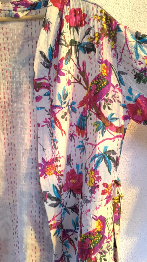 Fehér madárfütty Kantha kimonó M-XL - Image 7