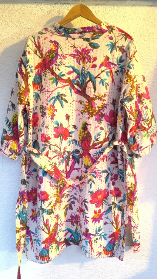 Fehér madárfütty Kantha kimonó M-XL - Image 6